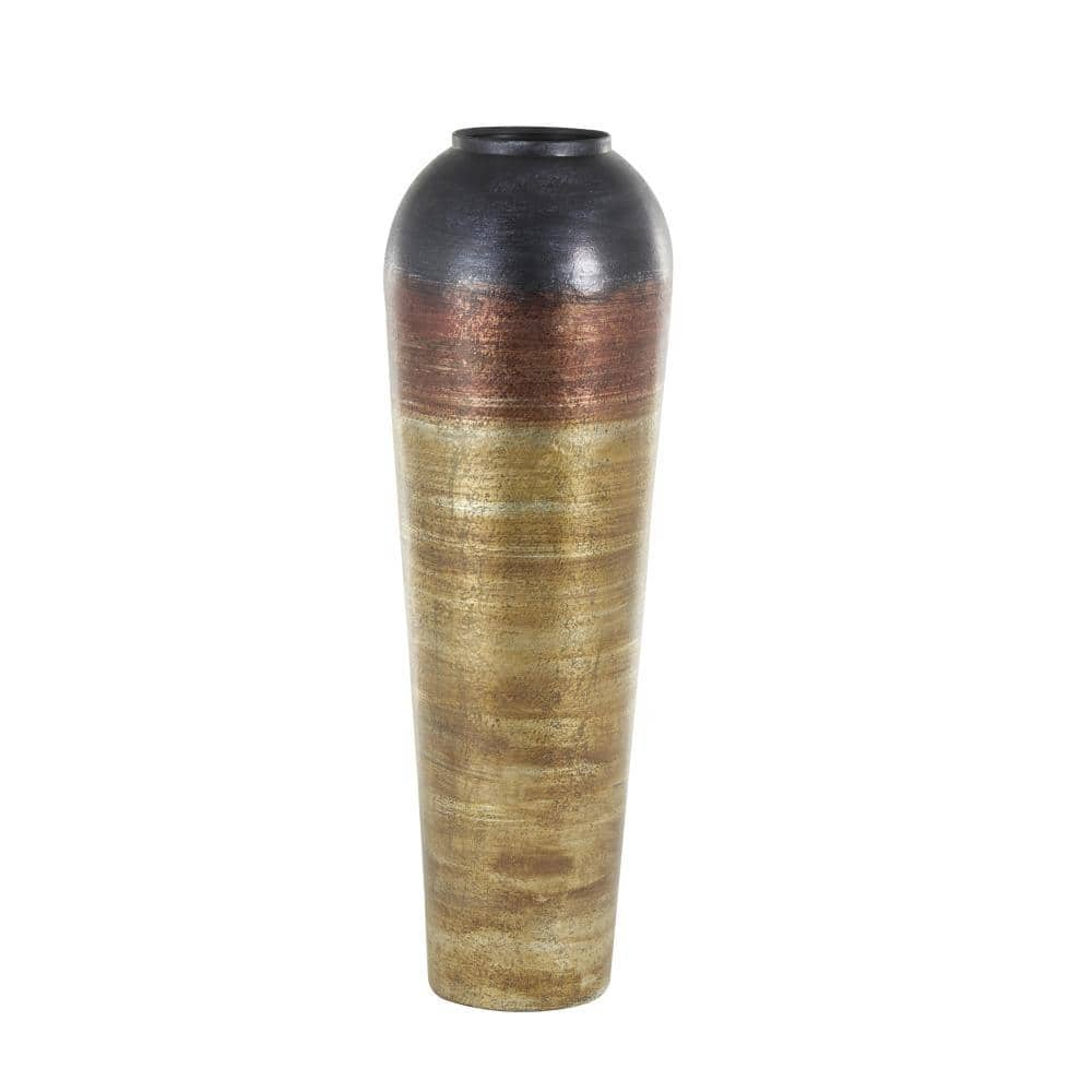 Litton Lane Gold Textured Ombre Floor Metal Decorative Vase with Black and Copper Accents