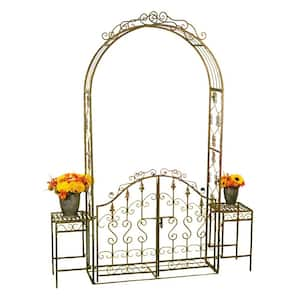 96 in. x 76.75 in. Metal Garden Gate Arbor Antique Bronze