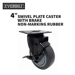 4 in. Gray Rubber Like TPR and Black Steel Swivel Plate Caster with Locking Brake and 250 lb. Load Rating