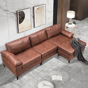 Allwex Magic 98 in. Straight Arm 2-Piece Fabric L-Shaped Sectional Sofa in Dark Brown with Chaise