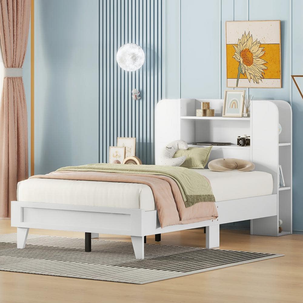 Harper & Bright Designs White Wood Frame Twin Size Platform Bed With ...