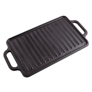 Grill Griddle 16 in x 8 in Black Cast Iron Reversible Rectangular Griddle/Skillet