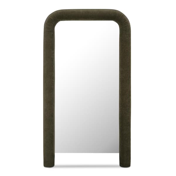Cassair Olive Green 40 in. W x 72 in. H Upholstered Leaning Floor Mirror with Ruched Corners and Recycled Fabric