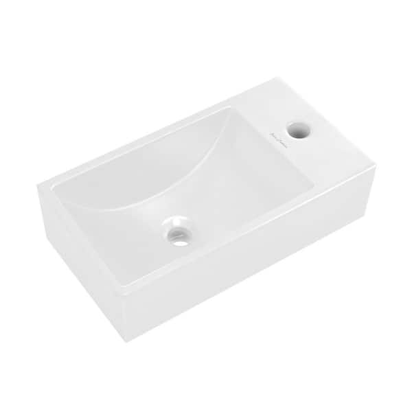 Lisse 16 in. Concrete Composite Rectangle Wall-Mounted Sink With 4 in. Basin Right Side Faucet Mount in Matte White