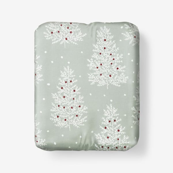The Company Store Legends Hotel Evergreen Trees Velvet Flannel Gray Cotton Full Fitted Sheet