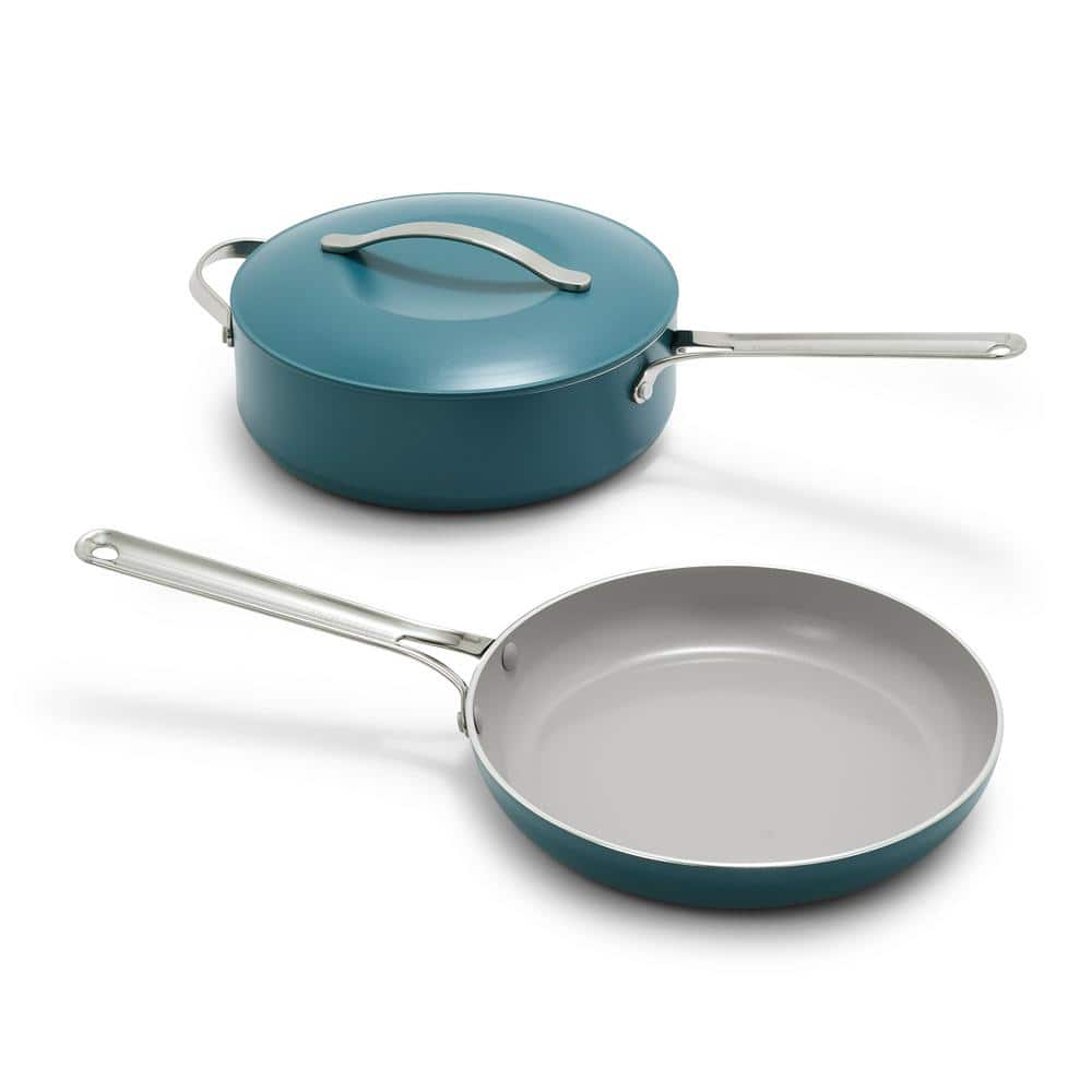 GreenPan Nova 3-Piece Diamond Infused PFAS-Free Ceramic Nonstick 10 in. Fry Pan and 4.37 qt. Saute Pan Set with Lid in Deep Teal