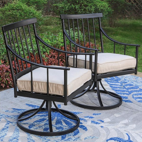 PHI VILLA Black 7-Piece Metal Patio Outdoor Dining Set with