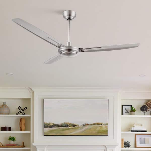 Kade II 56 in. Industrial-Style DC Motor Silver Downrod Ceiling Fan without light, with Remote Control and Wall Control
