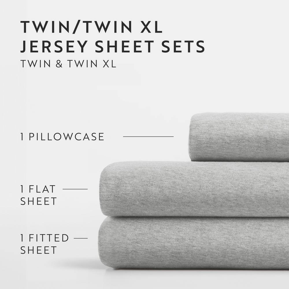Light Gray Twin Cotton Jersey Knit 4-Piece Bedding Set