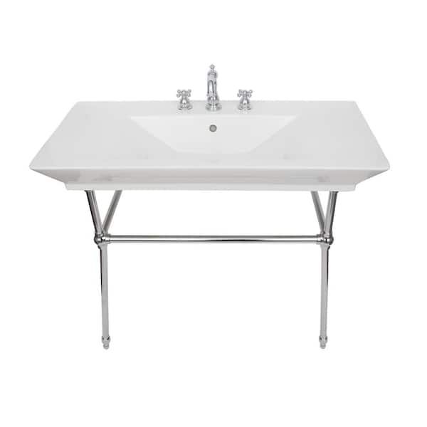 Barclay Products Opulence "His" Large Console Sink in White with Brass Stand and 8 in. Widespread Drillings