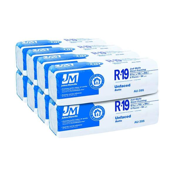 Johns Manville R-19 Unfaced Fiberglass Insulation Batt 16 in. x 96 in. (8-Bags)