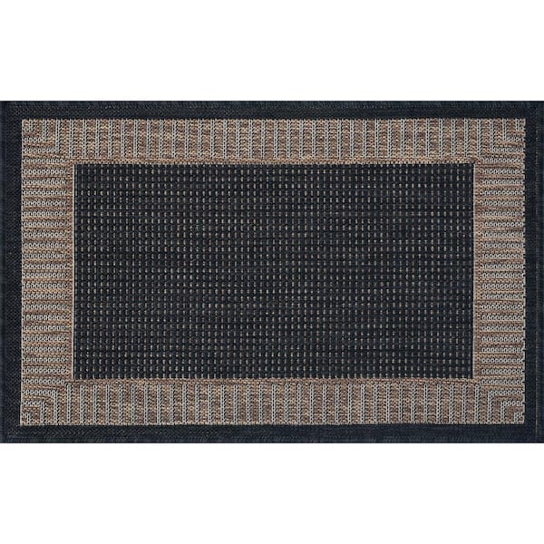 Tayse Rugs Eco Striped Border Gold 2 ft. x 3 ft. Indoor/Outdoor Area Rug