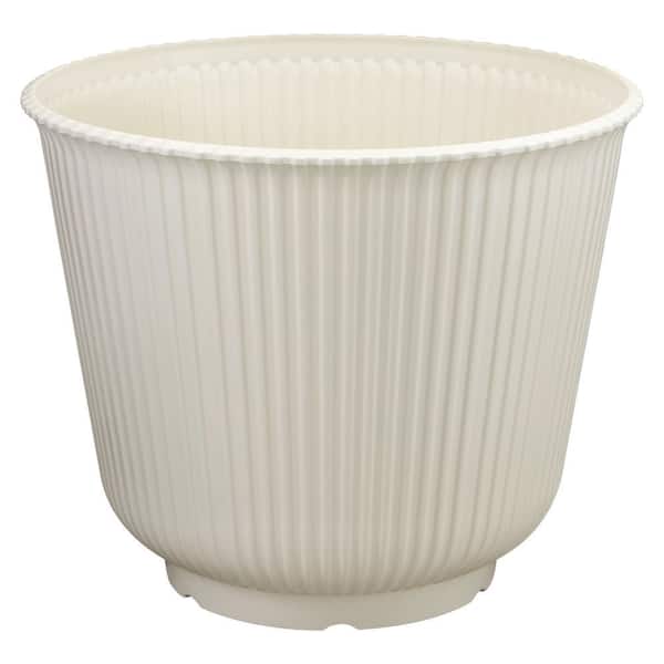 Vigoro 18 in. Tierney Polished White Ribbed Resin Planter (18 in. D x 14.5 in. H)
