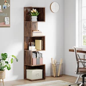Alan 66.93 in. Tall Brown Engineered Wood 5-Shelf Etagere Bookcase Bookshelf with Storage for Home Office, Living Room