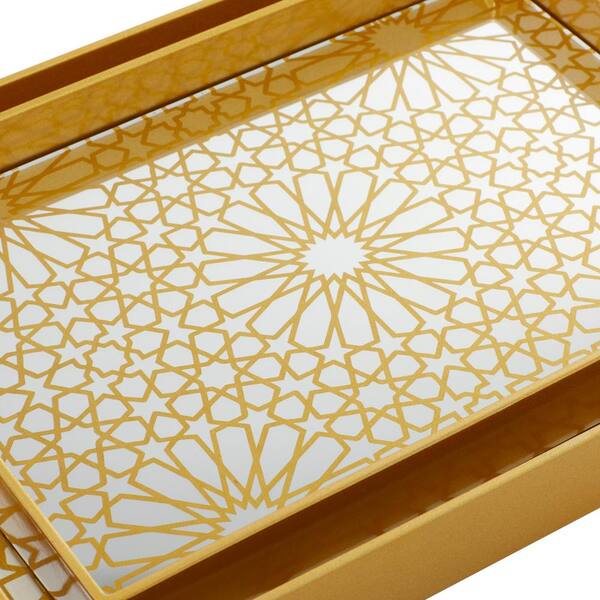 Gold Plastic Mirrored Geometric Decorative Tray (Set of 2)