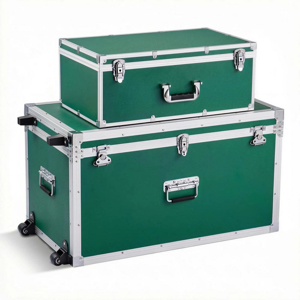 Set of 2 Metal Storage Trunks, Wooden Boxes with 32.13 in. Green Backpack, Padlocks, Casters & Handles, Decorative Chest price history on PriceWatchPro