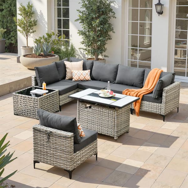 戸次です 椅子 HOOOWOOO Messi Gray 10-Piece Wicker Outdoor Patio
