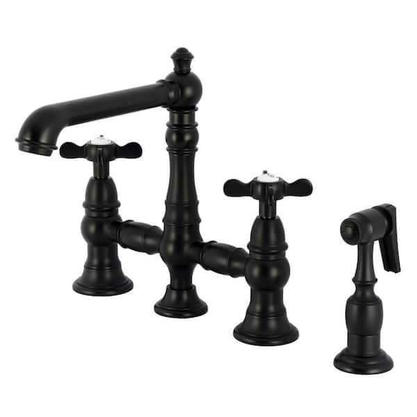 Essex 2-Handle Bridge Kitchen Faucet in Matte Black