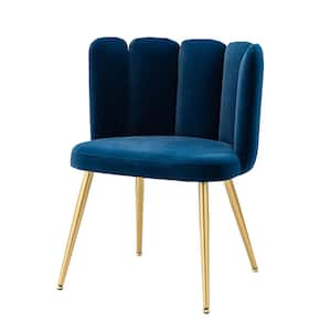 Yginio Navy Velvet Side Chair with Metal Legs