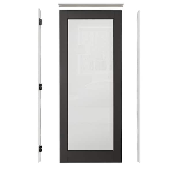 32 in.x 8in. 1-Lite Frosted Glass Right-Hand Black Solid Core Wood Single Prehung Interior Door Plus Quick Assemble Jamb