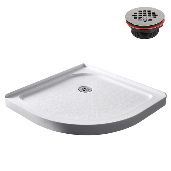 36 in. L x 36 in. W Corner Acrylic Shower Pan Base in Glossy White with Corner Drain, Drain Included