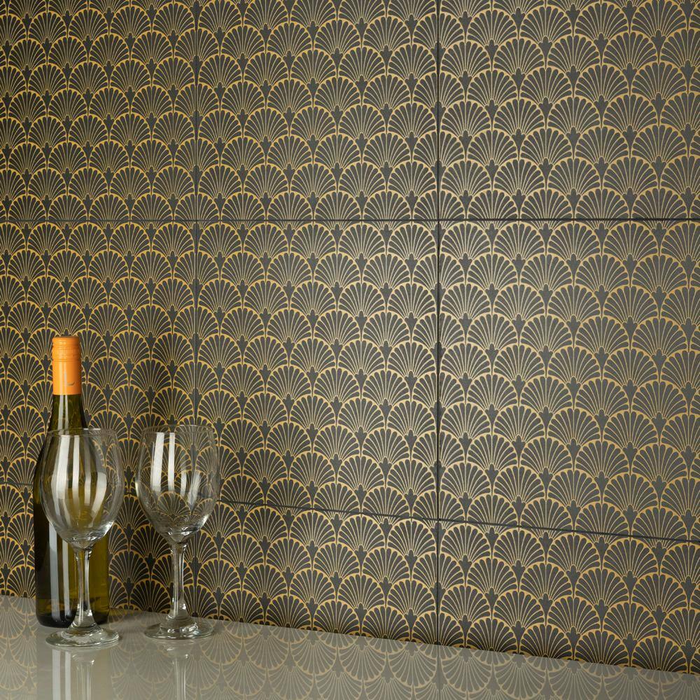 Manhattan Noir 12" x 12" Gold Motif Matte Porcelain Tile