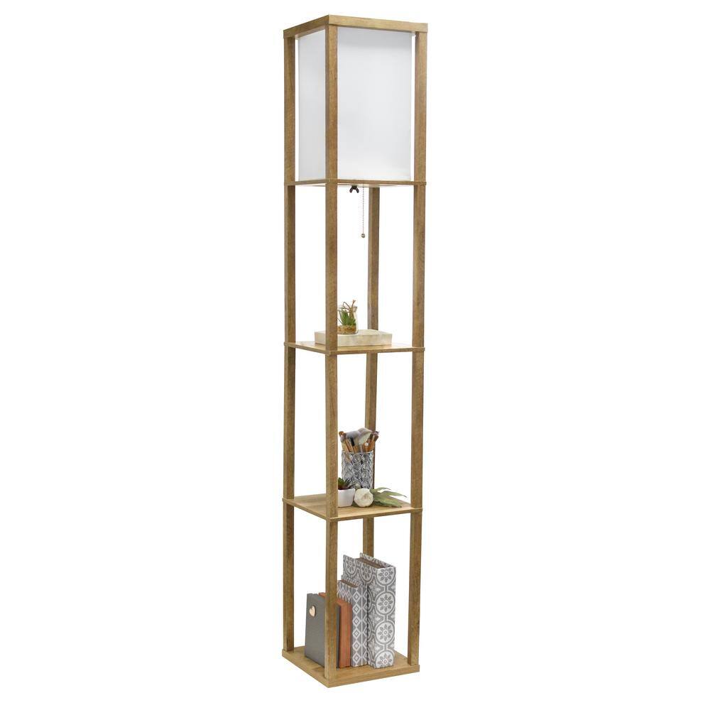 62.5" Black MDF 3-Tier Floor Lamp with Linen Shade