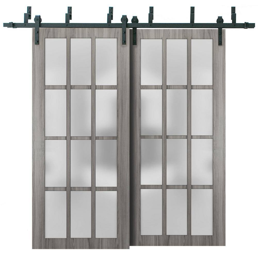 56 in. x 84 in. 2 Panel Frosted Glass Ginger Ash Solid Wood Sliding Barn Door with Hardware Kit price history on PriceWatchPro