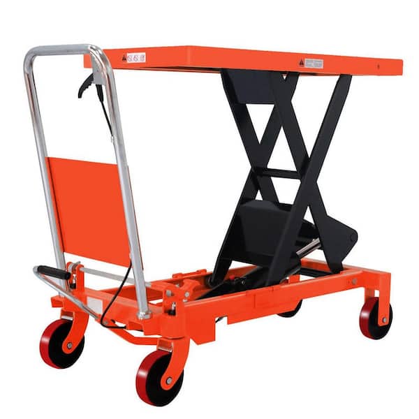 TORY CARRIER 39.5 in. Max Lifting Single Scissor Lift Table Cart 1760 lbs. Hydraulic Manual Lift Table Orange with Foot Pump