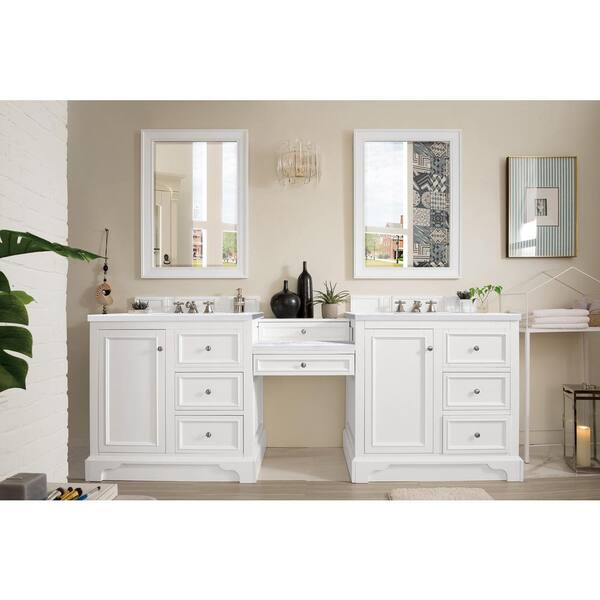 De Soto 96.5 in. W x 23.5 in.D x 36.3 in. H Double Bath Vanity in Bright White with Solid Surface Top in Arctic Fall