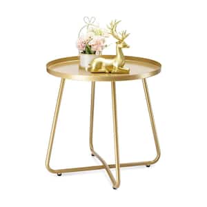 Gold Round Metal 17.72 Outdoor Side Table with Extension