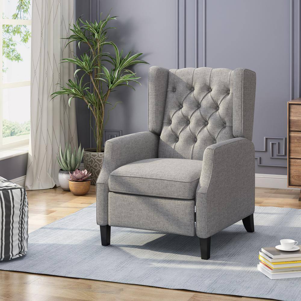 Gray Handcrafted Wingback Recliner with Tufted Upholstery