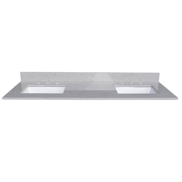 VANITYFUS 61 in. W x 22 in. D Engineered Stone Bathroom Vanity Top in Carrara Gray with Ceramic Single Sink and Backsplash