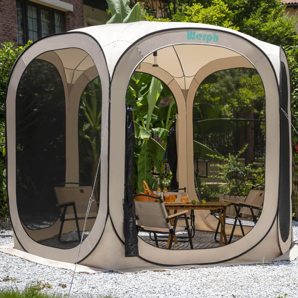 Werph 10x10 Pop Up Canopy  Portable Canopy Tent with Mesh Mosquito Net  Screen House Room Camping Canopy Shade Tent Beige