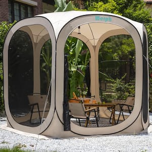 10 ft. x 10 ft. Beige Portable Canopy Tent with Mesh Mosquito Net, Screen House Room Camping Canopy Shade Tent