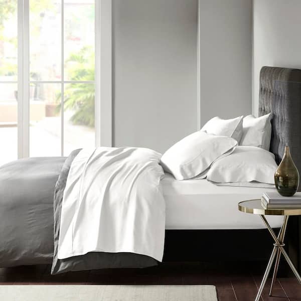 800 Thread Count 6-Piece White Cotton Blend King Sateen Sheet Set