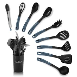10 Pcs. Silicone Heat Resistant Kitchen Cooking Utensils Set - Non-Stick Baking Tools with PP Holder (Blue and Black)