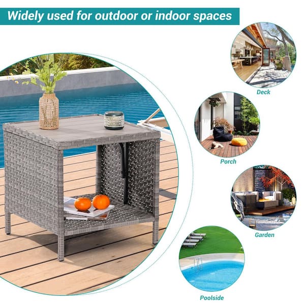 Sonkuki Outdoor PE Grey Rattan Side Table, Square Water Sonkuki Outdoor PE Grey Rattan Side Table, Square Water