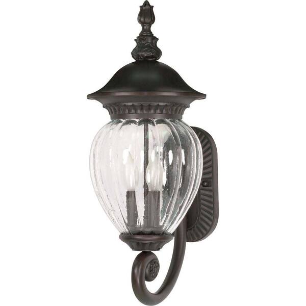 Glomar Balun 3-Light 22 in. Wall Lantern Arm Up with Clear Melon Seed Glass finished in Chestnut Bronze-DISCONTINUED