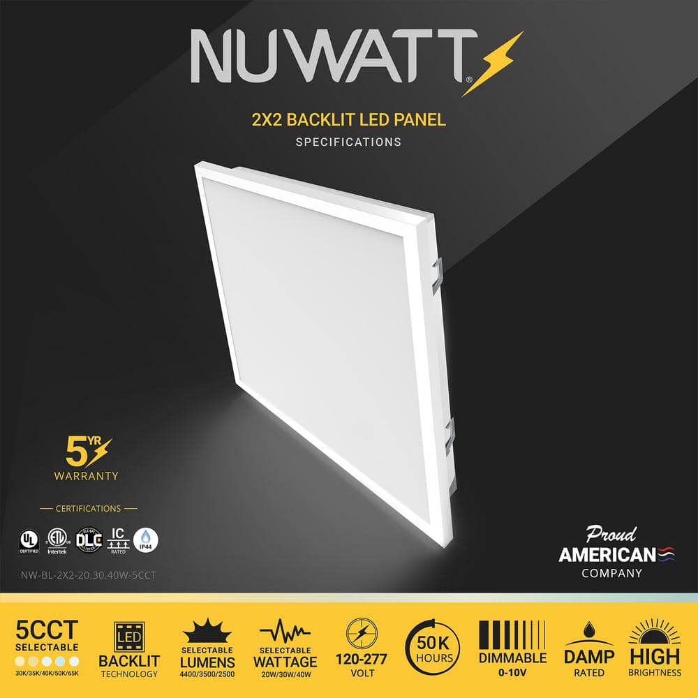 Adjustable White 2x2 LED Drop Ceiling Panel Light 4-Pack
