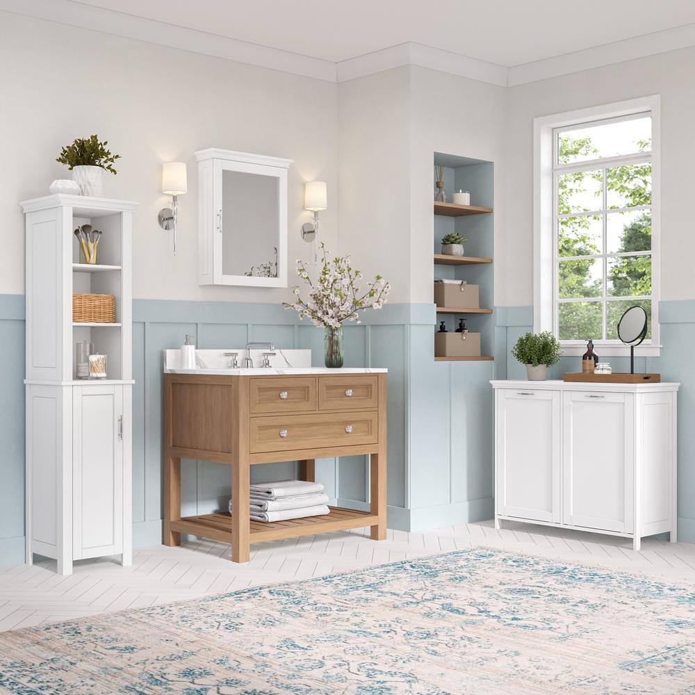 White Painted Mirrored Wall Mount Storage Cabinet with Adjustable Shelf