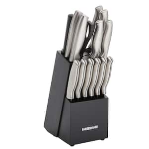 15-Piece Stamped Stainless Steel Knife Block Set with Ergonomic Handles, Razor-Sharp Knives with Wood Block, Black