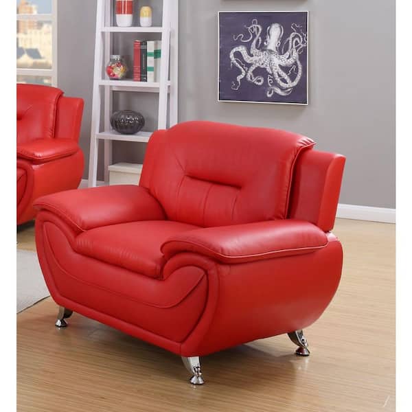 Sanuel 47 in. Red Faux Leather Club Chair