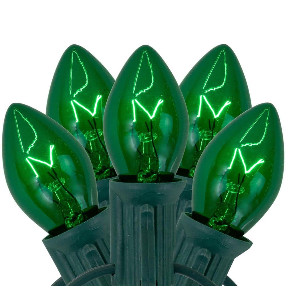 Northlight 25-Light Transparent Green C7 Incandescent Christmas Lights 12 in. Spacing with Green Wire