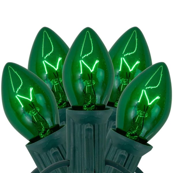 25-Light Transparent Green C7 Incandescent Christmas Lights 12 in. Spacing with Green Wire