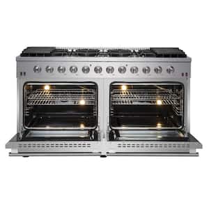 Galiano 60 in. 8.64 cu. ft. 10 Burner Professional Freestanding Double Oven Gas Range with Gas Stove in Stainless Steel