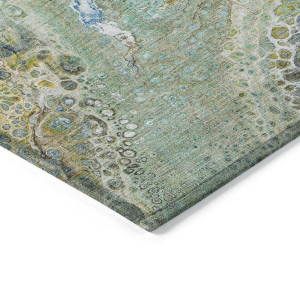 Teal Blue, Lime Green, Green 8 ft. x 10 ft.  Woven Abstract Polyester Rectangle Indoor / Outdoor Area Rug
