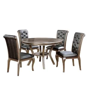 Amina 5-Piece Round Dining Table Set in Champagne Finish