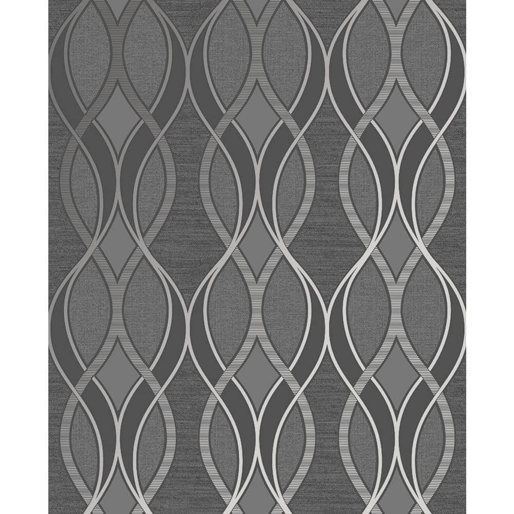 Ribbon Geo Grey and Silver Wallpaper