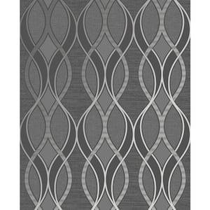 Ribbon Geo Grey and Silver Peelable Removable Wallpaper